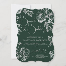 Convites BRUNCH BUBBLY Silver Floral Chá de panela Emerald