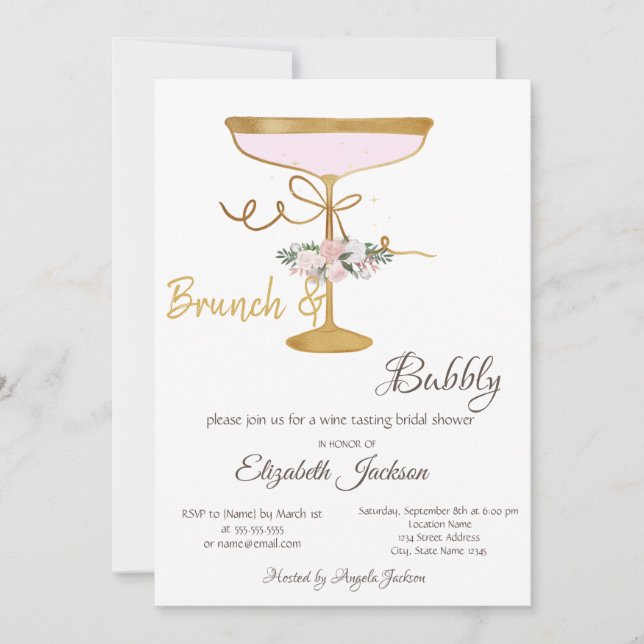 Convites Brunch & Bubbly Vidro, Chuveiro de Noiva Espelhado (Frente)