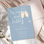 Convites Brunch Chá de panela de Script Dusty Blue<br><div class="desc">Um chá de panela elegante e elegante,  com óculos de champanhe e nome de script de assinatura,  este convite para na moda pode ser personalizado com suas informações em caracteres chicos em um fundo azul empoeirado. Projetado por Thisnotme©</div>