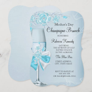 Convites Brunch Champagne Rosa Azul Maravilhosa Dia das Mãe