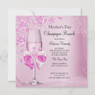 Convites Brunch Champagne Rosa Bonito do Dia das Mães