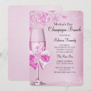 Convites Brunch Champagne Rosa Bonito do Dia das Mães