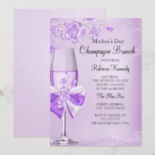 Convites Brunch Champagne Rosa Lilás Bonito no Dia das Mães