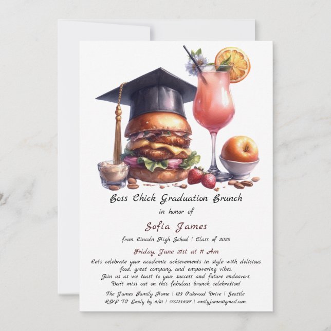 Convites Brunch & Churrasco de Formatura da Boss Chick (Frente)