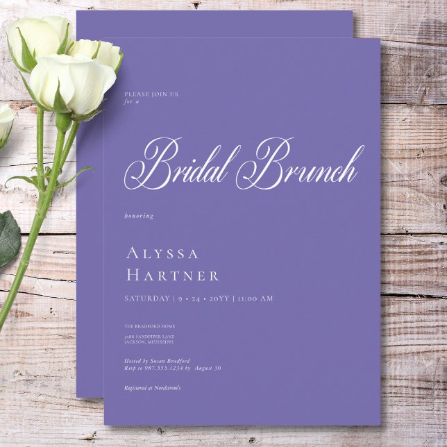 Convites Brunch Clássico Mínimo de Púrpura e Brida Branca (Minimal Classic Purple & White Bridal Brunch Invitation)