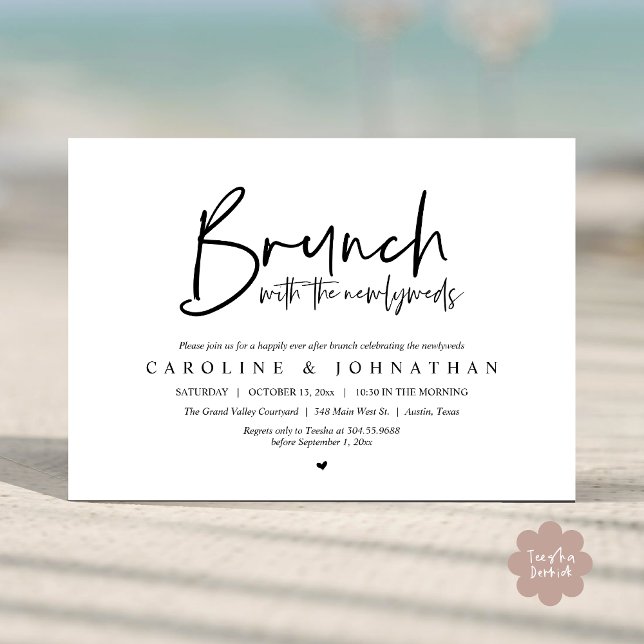 Convites Brunch com a Celebração de Casamento Poste de Newl (Brunch with the Newlyweds Post Modern Morning Wedding Celebration Invitation Card PDF Black White)