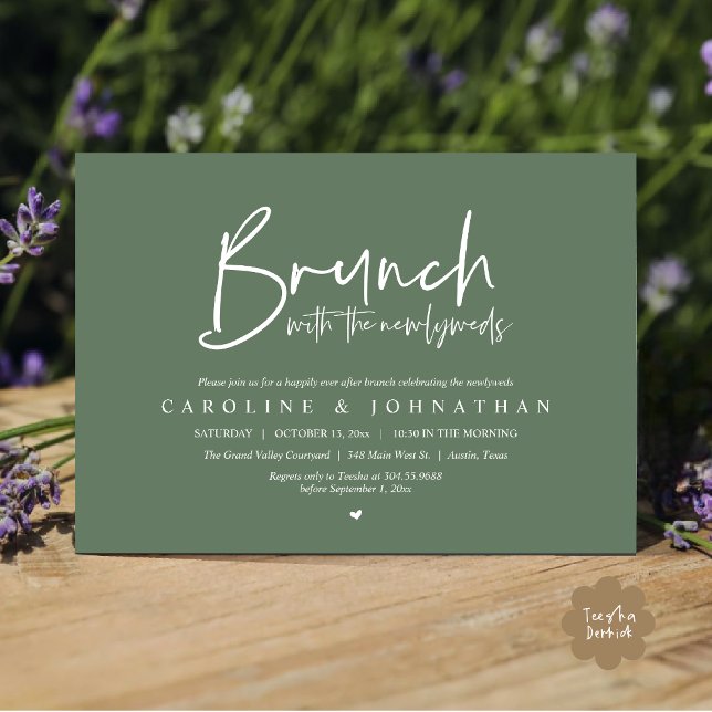 Convites Brunch com a Celebração de Casamento Poste de Newl (Brunch with the Newlyweds Post Modern Morning Wedding Celebration Invitation Card PDF Sage Green)