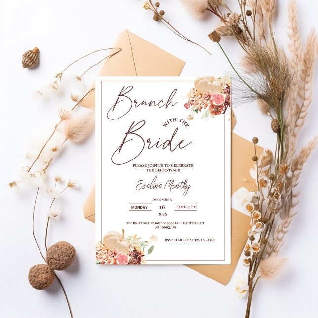 Convites Brunch com a Noiva de Outono Brunch de Chá de Noiv (brunch with the bride fall winter spring summer whimsical wildflowers elegant chic floral)