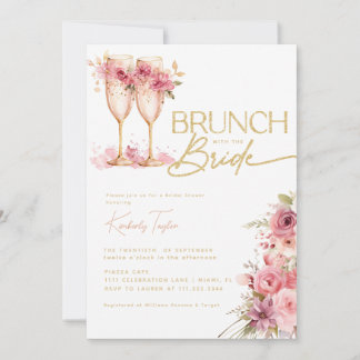 Convites Brunch Com A Noiva Dourada Chá de panela Rosa