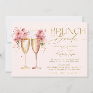 Convites Brunch Com Chá de panela De Champanhe Rosa-Noiva