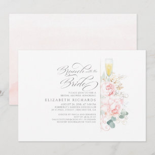 Convites Brunch com Chá de panela Floral Rosa-Rosa-Bride