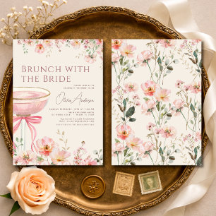 Convites Brunch com Laço Rosa com o Chá de Noiva da Noiva