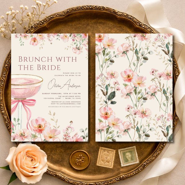 Convites Brunch com Laço Rosa com o Chá de Noiva da Noiva (Criador carregado)