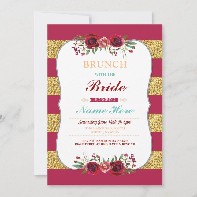 Convites Brunch Com O Bride Red Glitter Floral (Frente)