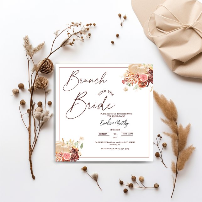 Convites Brunch com o Chá de panela Floral de Queda Bride (Brunch with The Bride Fall pumpkin autumn Floral Bridal Shower summer thanksgiving theme winter )