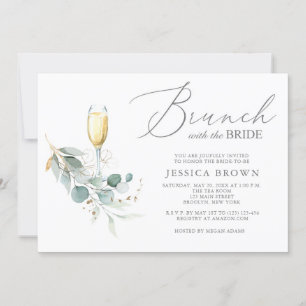 Convites Brunch com o Chá de panela Verde Dourado Bride