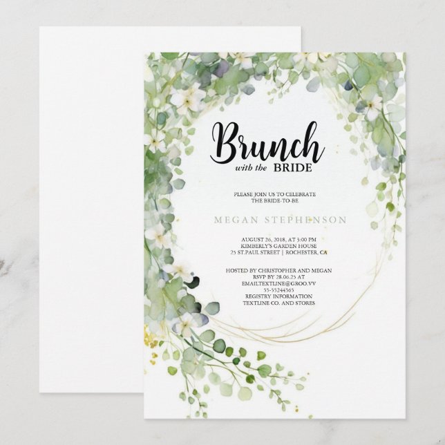 Convites Brunch com o Chá de panela Verde Dourado Bride (Frente/Verso)