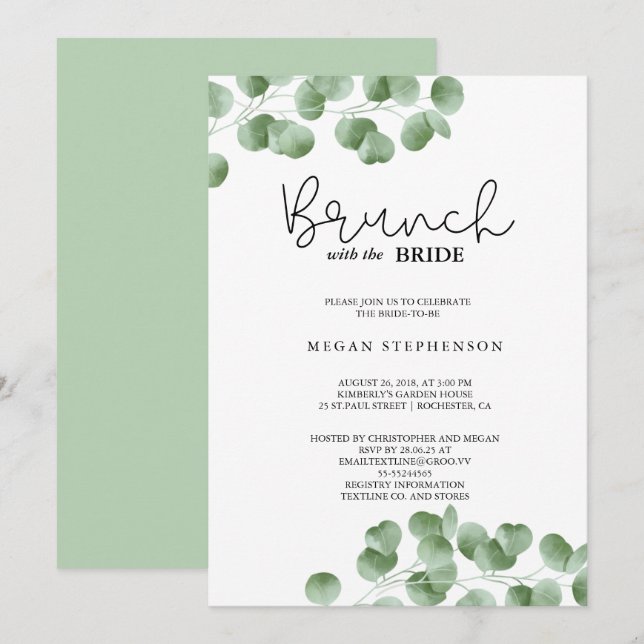 Convites Brunch com o Chá de panela Verde Dourado Bride (Frente/Verso)