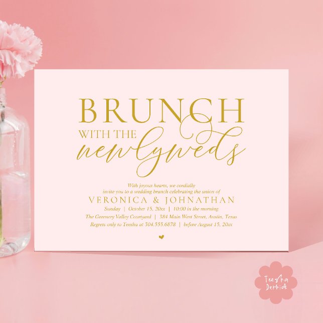 Convites Brunch com os recém-casados, Casamento Blush Gold (Brunch with the newlyweds, Modern Classy Wedding Elopement Invitation Card in Gold Blush)
