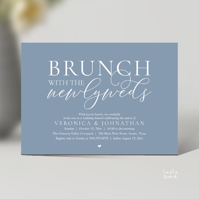 Convites Brunch com os recém-casados, Casamento Dusty Blue (Brunch with the newlyweds, Modern Classy Wedding Elopement Invitation Card in Dusty Blue)