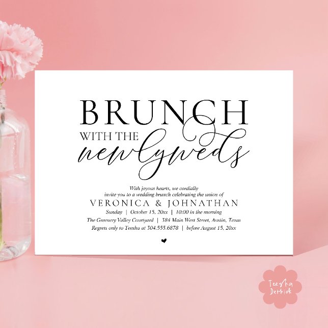 Convites Brunch com os recém-casados, Casamento Moderno e E (Brunch with the newlyweds, Modern Classy Wedding Elopement Invitation Card in Black and White)