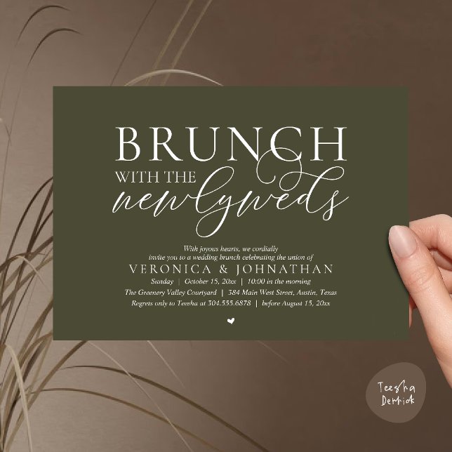 Convites Brunch com os recém-casados, Casamento Olive Green (Brunch with the newlyweds, Modern Classy Wedding Elopement Invitation Card in Olive Green)