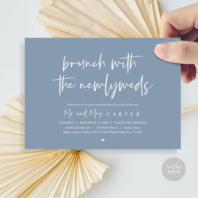 Convites Brunch com os recém-casados, posto casamento Dusty (Brunch with the newlyweds, post wedding elopement invitation card, pdf, in dusty blue)