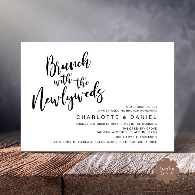 Convites Brunch com recém-casados, Elopemento de Casamento (Brunch with the newlyweds, Post Wedding Elopement Invitation Card PDF Black White)
