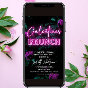 Convites Brunch convidado de Neon Galentine, cor-de-rosa