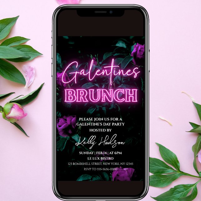 Convites Brunch convidado de Neon Galentine, cor-de-rosa (Criador carregado)