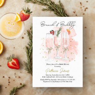 Convites Brunch Cor-de-Rosa & Mimosa com Champanhe Brunch d