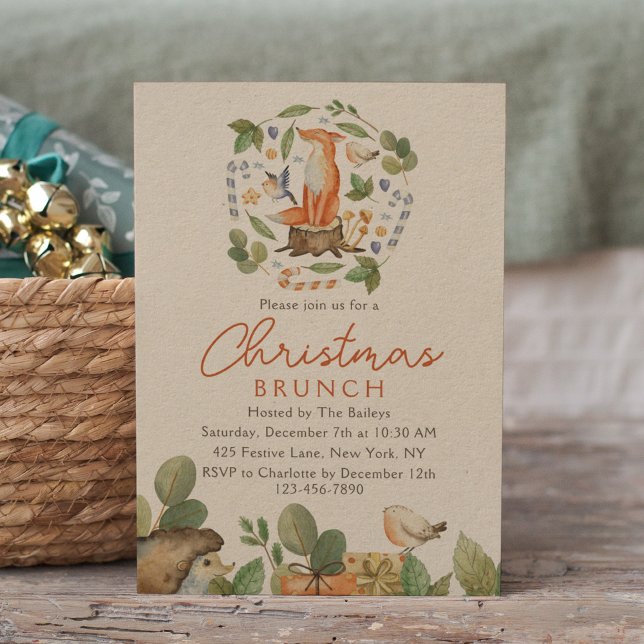 Convites Brunch — Croch Woodland Fox Watercolor (Criador carregado)