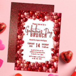 Convites Brunch da Galentine, de Corações Vermelhos e Rosa-