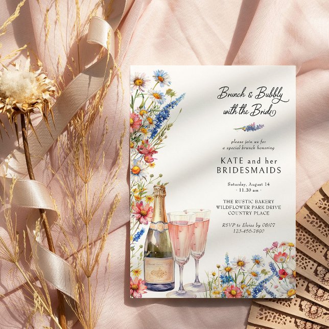 Convites Brunch das Damas de Honra com Flores Silvestres e  (Brunch + Bubbly with Bride Invite from the Country Wildflower Wedding Collection by Darling & May)