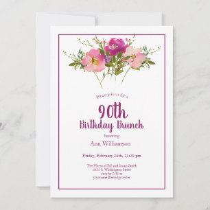 Convites Brunch de 90 anos de idade Pink Magenta Floral