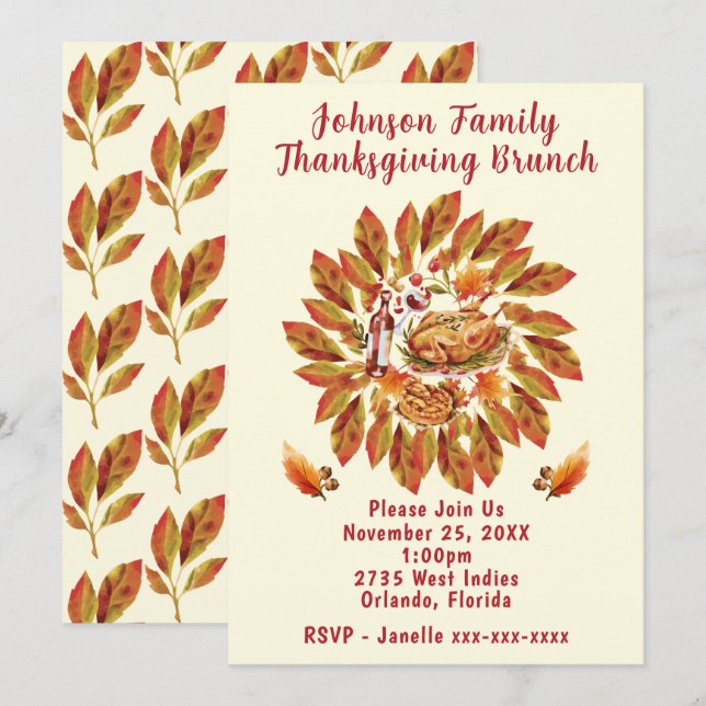 Convites Brunch de Ação de Graças da Família (Frente/Verso)
