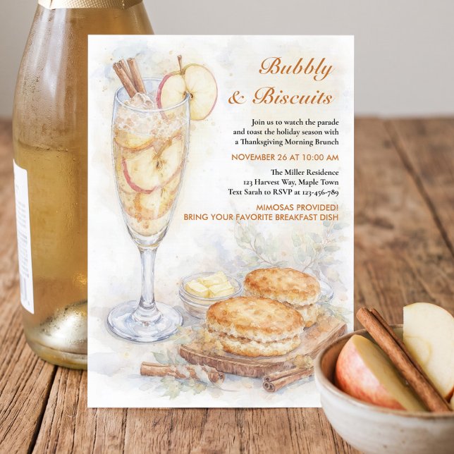 Convites Brunch de Ação de Graças Espumante e Biscoitos (Thanksgiving Brunch Invitation by Darling & May)