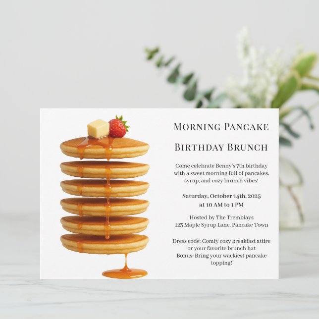 Convites Brunch de Aniversário de Panqueca Matinal | Fim de (Em pé/Frente)