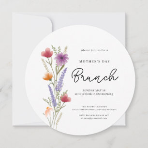 Convites Brunch de Aquarela de Flores Silvestres Dia das Mã