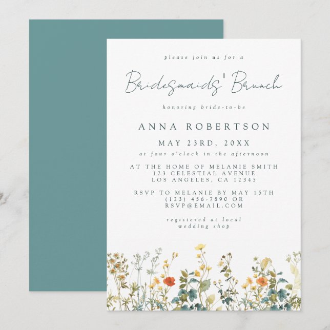 Convites Brunch de Brancas de Flor Selvagem Elegante (Frente/Verso)