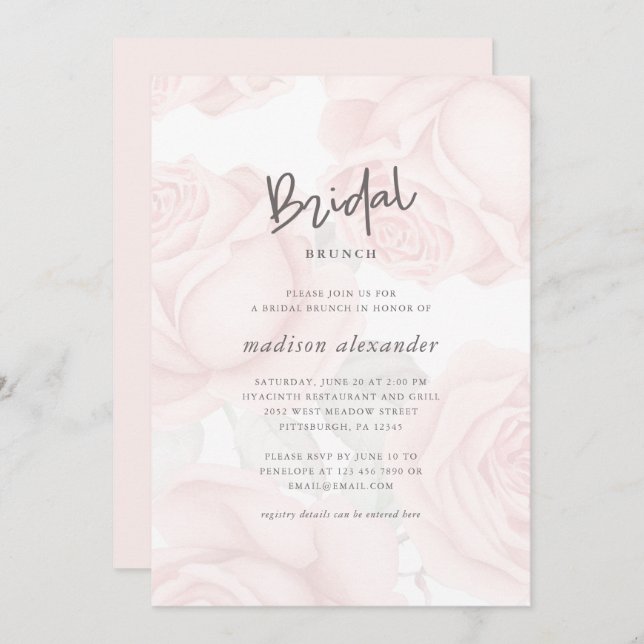 Convites Brunch De Brida De Blush Floral Com Muda (Frente/Verso)