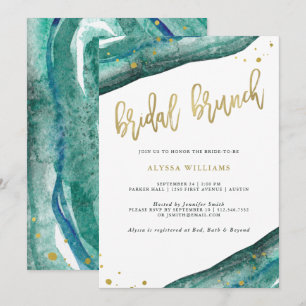 Convites Brunch de Bridal de Chá e Geode Dourado