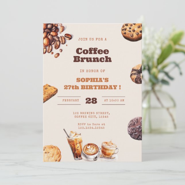 Convites Brunch de Café e Biscoitos para Aniversário de Qua (Em pé/Frente)