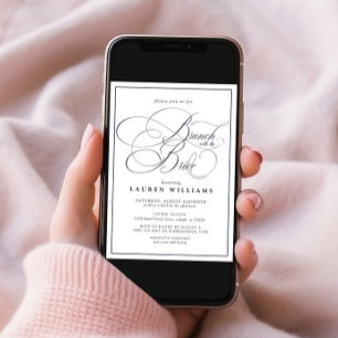 Convites Brunch de caligrafia azul Elegante com Marinho