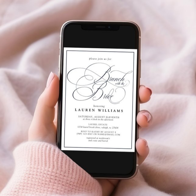 Convites Brunch de caligrafia azul Elegante com Marinho (Criador carregado)