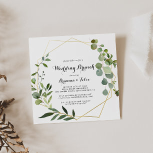 Convites Brunch de Caligrafia Tropical Dourada Geométrica