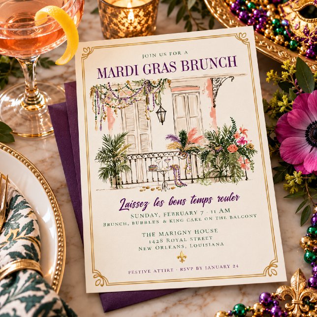 Convites Brunch de Carnaval Varanda de Nova Orleans (Criador carregado)