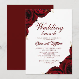 Convites Brunch de Casamento Floral Borgonha