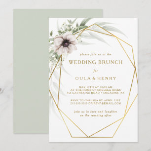 Convites Brunch de Casamento Geométrico Dourado Eucalyptus