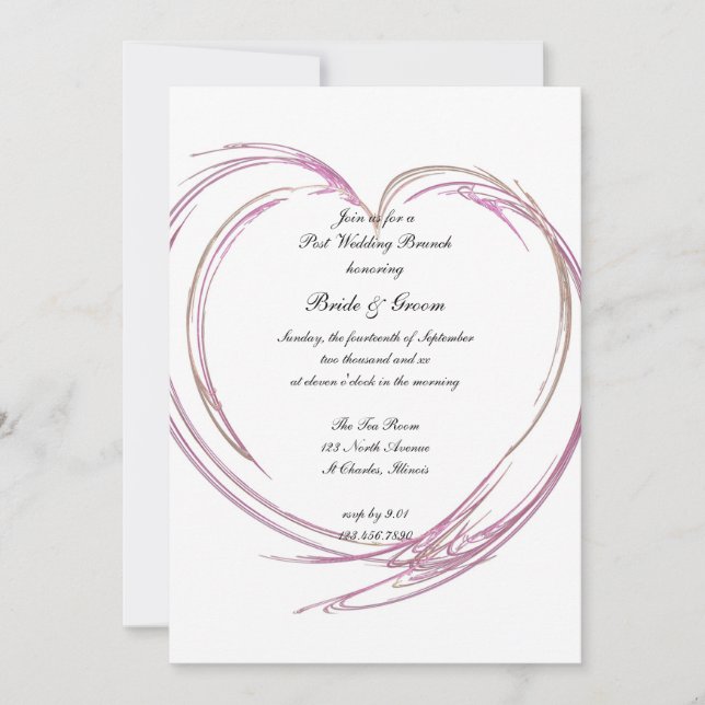 Convites Brunch de Casamento Pós-Cerimônia com Coração Abst (Frente)